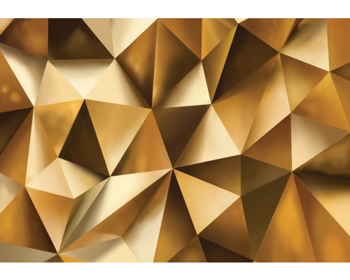 Goldene Geometrie, abstrakt gerendert auf einer 3D-Fototapete für ein futuristisches Interieur.