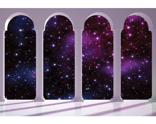 Fototapete mit einer 3D-Ansicht der Sterne und des Universums, mit einem futuristischen Design.