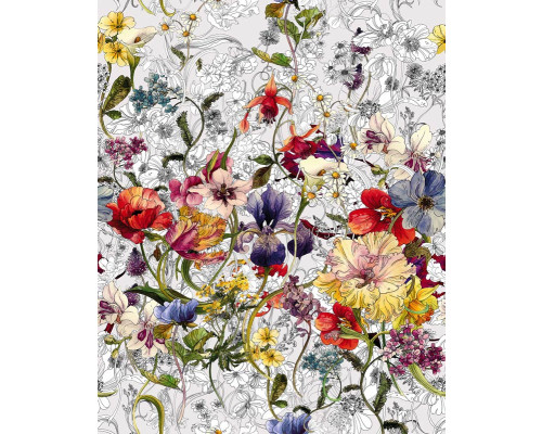 Abstrakte Blumen und Pflanzen werden auf dieser künstlerischen Fototapete zum Leben erweckt, ideal für einen modernen, einzigartigen Raum.