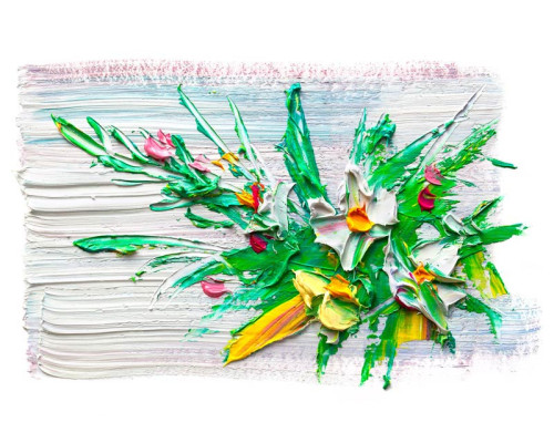 Fototapete mit Blumen in einem abstrakten Gemälde, in buntem Kunststil.
