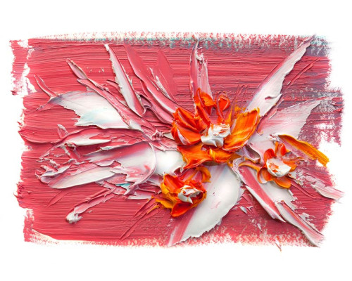 Blumen und Farbe auf Leinwand in abstraktem Kunstwerk auf Fototapete dargestellt.