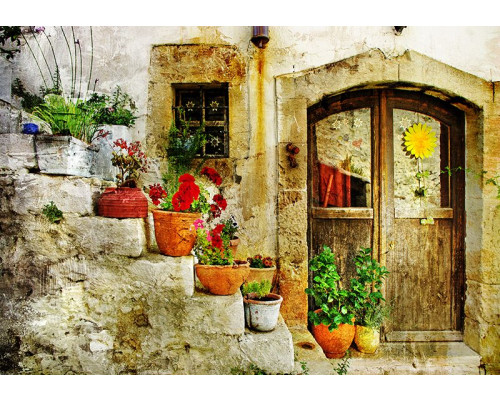 Fotobehang met bloemen van Toscane in oranje tinten