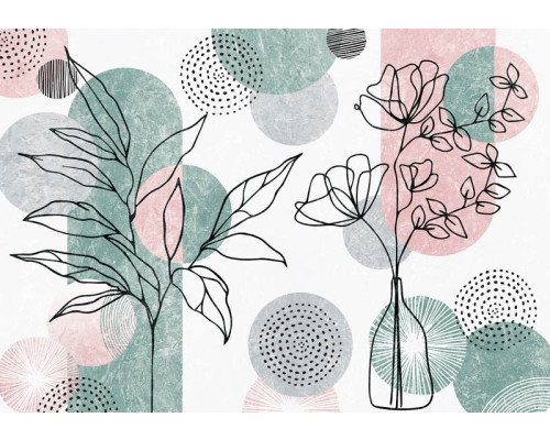 Bohème Linienkunst mit botanischen Elementen in minimalistischem Stil auf dieser Fototapete.