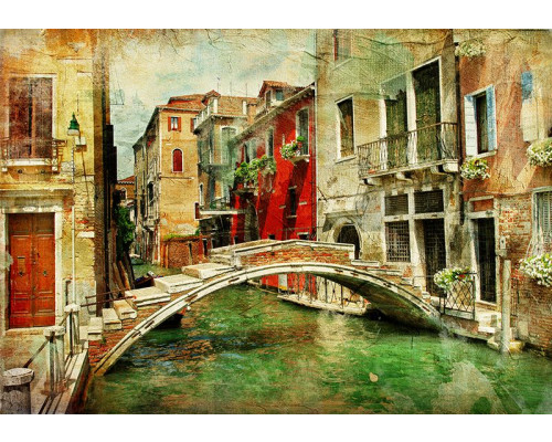 Fotobehang met de brug in Venetië in warme rode tinten