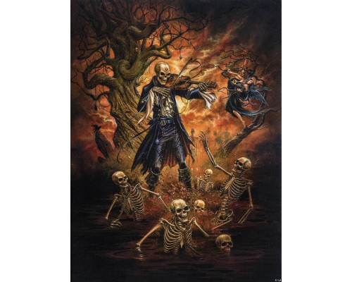 Fototapete von danse macabre mit Totenköpfen, gotisch und geheimnisvoll.
