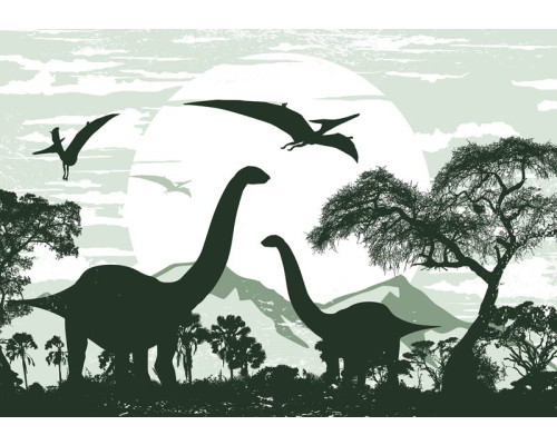 Fototapete von Dinosauriern, verspielt und abenteuerlich.