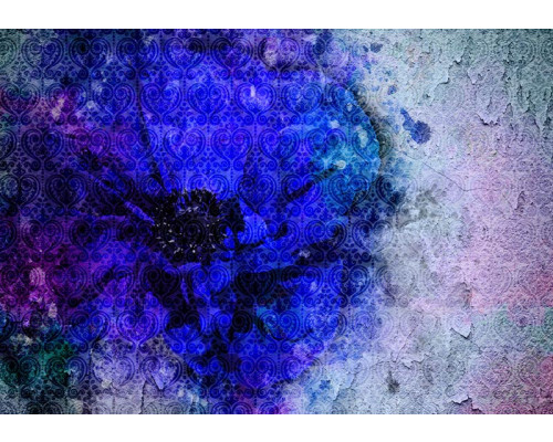 Gemalte blaue Blume auf einer künstlerischen Fototapete.