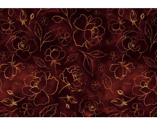 Fototapete mit goldenen Blumen und Blättern, raffinierte Malerei mit leuchtenden Farben für einen luxuriösen Look.