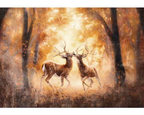 Fototapete von Hirschen im Wald, mit einem natürlichen und ruhigen Gefühl.