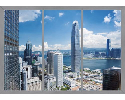 Fototapete Hongkong Fensteransicht 3D