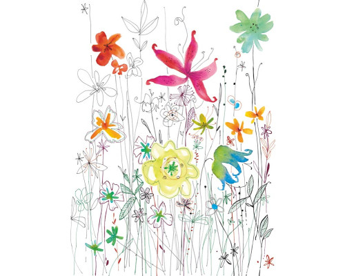 Fototapete mit einem farbenfrohen Kunstwerk mit Blumen, bringt Lebendigkeit und Kreativität in jeden Raum.
