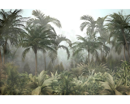 Fototapete eines Paradieses voller tropischer Pflanzen und Palmen, eingebettet in eine ruhige Dschungelumgebung.