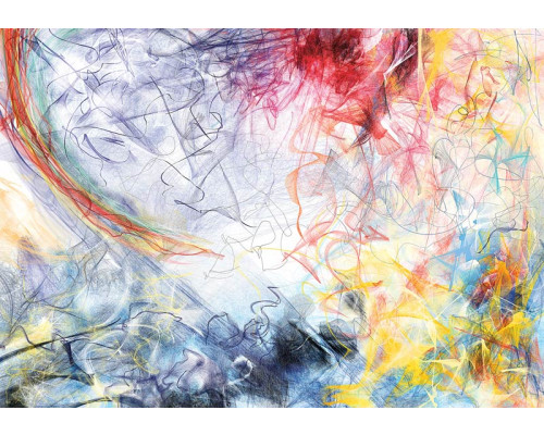 Bunte abstrakte Kunst mit moderner Malerei und Pinselstrichen, dargestellt auf einer Fototapete.