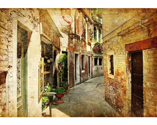 Fotobehang met kleurrijke straten van Toscane in oranje tinten