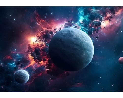 Eine magische Galaxie mit Sternen und Planeten, gerendert auf einer detaillierten Weltraumfototapete.