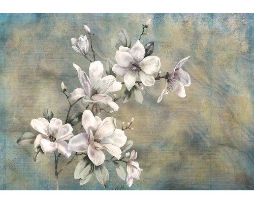 Vintage-Fototapete mit einem Gemälde einer Magnolienblüte im Retro-Stil.