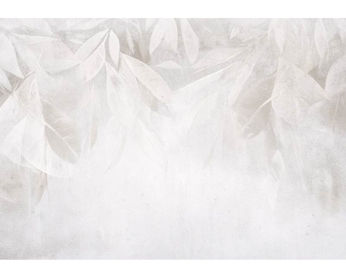 Fototapete mit minimalistischem botanischem Design aus feinen Blättern in neutralen und natürlichen Farbtönen.