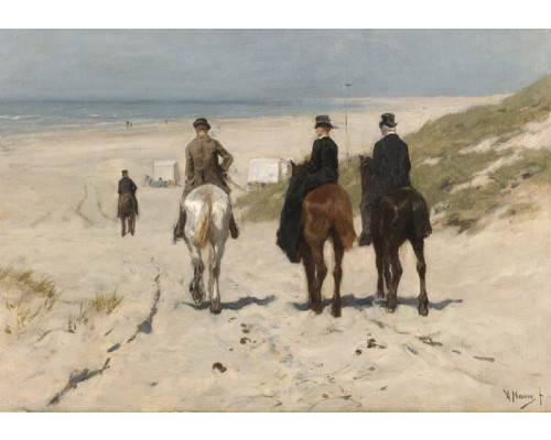 Fototapete mit einem Gemälde von Anton Mauve, Morning Ride along the Beach, das Reiter auf Pferden zeigt, die auf den Strand zureiten.
