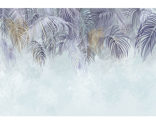Fototapete mit palmblättern in lila und blauen 3D-Tönen
