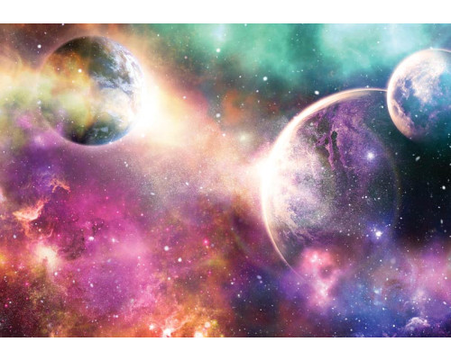 Fototapete mit Sternen und Planeten im Weltraum, mit einer bezaubernden Darstellung des Kosmos und des Universums.
