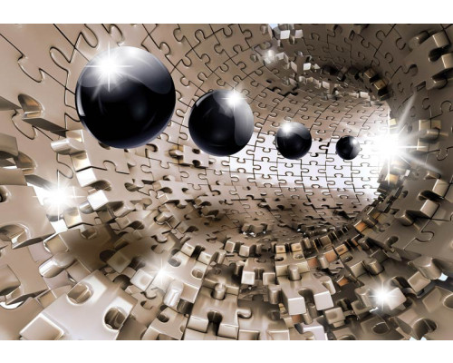 3D-Tunnel mit runden Kugeln, abstrakte Fototapete für einen futuristischen und modernen Look.