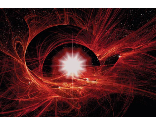 Rote kosmische Galaxie auf diesem Weltraum-Fototapete, mit einem geheimnisvollen und jenseitigen Blick.