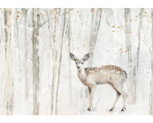 Fototapete eines Rehs im Wald, kunstvoll dargestellt mit einer Kombination aus Bäumen und Tieren.