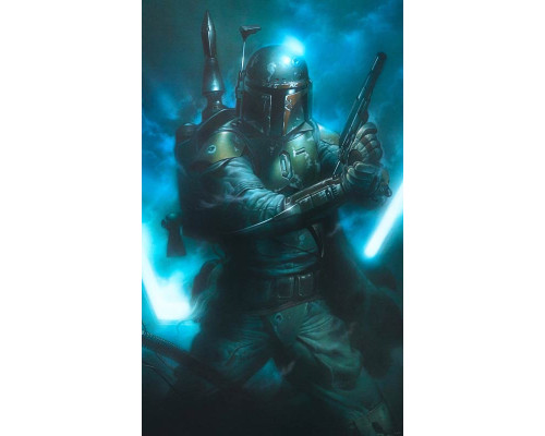 Klassische Star Wars-Kopfgeldjäger-Fototapete mit kultigen Kopfgeldjägern, perfekt für Star Wars-Fans.