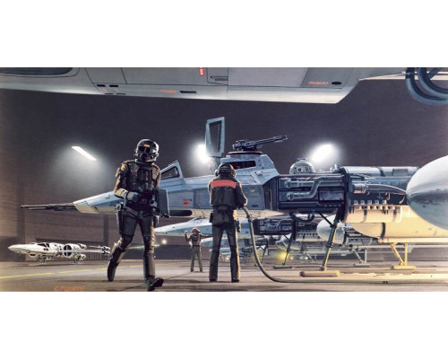 Yavin Hangar Star Wars Fototapete, perfekt für ein Sci-Fi Zimmer mit Weltraumthema.