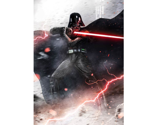 Star Wars Darth Vader Dark Forces Fototapete zeigt Darth Vader umgeben von dunklen Mächten, mit seinem roten Lichtschwert einsatzbereit.