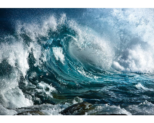 Fotobehang met stormachtige zee in blauwe tinten