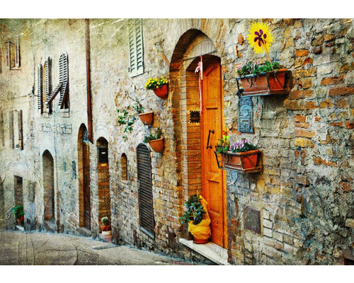 Fotobehang met een sfeervolle straat in Italië in oranje tinten