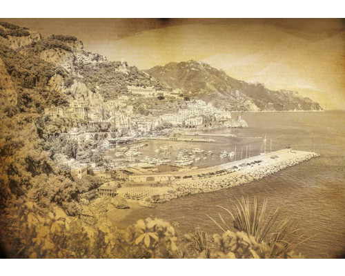 Alte Stadt und Meer, Vintage-Landschaft auf einer Fototapete für einen zeitlosen und klassischen Look.