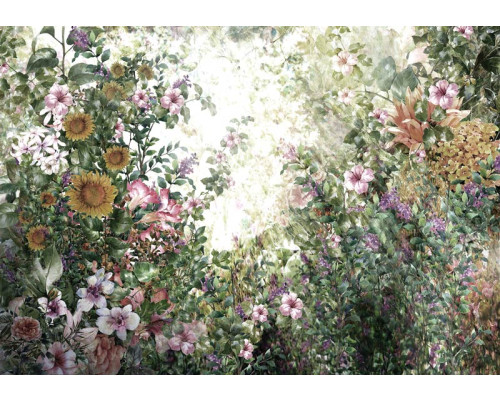 Fototapete eines wilden Gartens mit Blumen, bunt und natürlich.