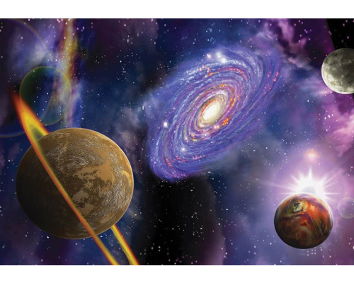 Weltraum-Fototapete mit Universum, Planeten und dem Weltall.