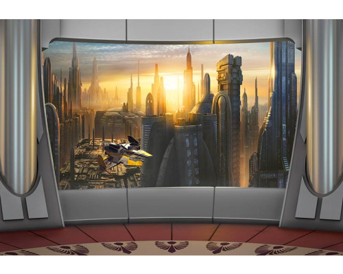 Star Wars Fototapete mit Blick auf den Planeten Coruscant, perfekt für einen Sci-Fi-Fan.