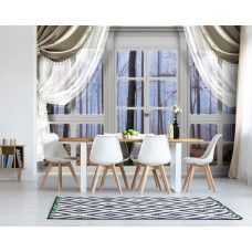 3D-Fototapete mit Blick auf einen Herbstwald durch ein Fenster, ideal für die Küche.