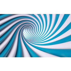 3D-Fototapete mit einer Spirale in blau und weiß, abstrakte Formen.
