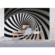 Ein 3D Fototapet von einem schwarz-weißen Spiraltornado in einem Büro.