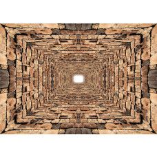 3D-Fototapete eines Steintunnels mit Ziegeln und einem Korridor mit Tiefenwirkung.