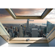 3D-Fototapete mit einer Fensteransicht der New Yorker Skyline.