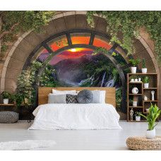 Eine Fototapete mit einer Dünenlandschaft und Meer, perfekt für eine Küche.