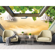 Eine 3D-Fototapete mit einer Traubenlandschaft, ideal für das Wohnzimmer.