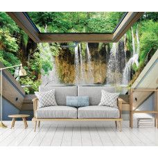 Eine Fototapete mit Blick auf einen großen Wasserfall, perfekt für das Schlafzimmer.