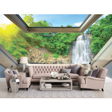 3D Fototapete Fensteransicht des Wasserfalls