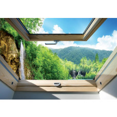 3D-Fototapete mit Blick auf Wasserfälle in einem Wald, Naturkraft in voller Pracht.