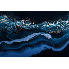Fototapete aus flüssigem metallischem Gold in Kombination mit abstraktem blauem Marmor für eine dramatische und luxuriöse Ausstrahlung.