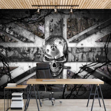 Eine Alchemie-Fototapete mit englischer Flagge und Totenkopf für das Spielzimmer.