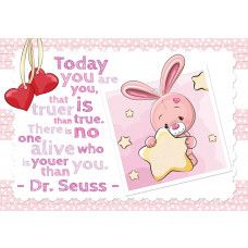 Fototapete mit Hasen und Sprüchen, fröhlich und bunt.