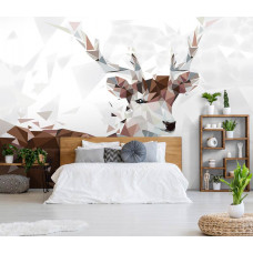 Eine Tapete mit einem abstrakten Hirsch als Fototapete für das Schlafzimmer.